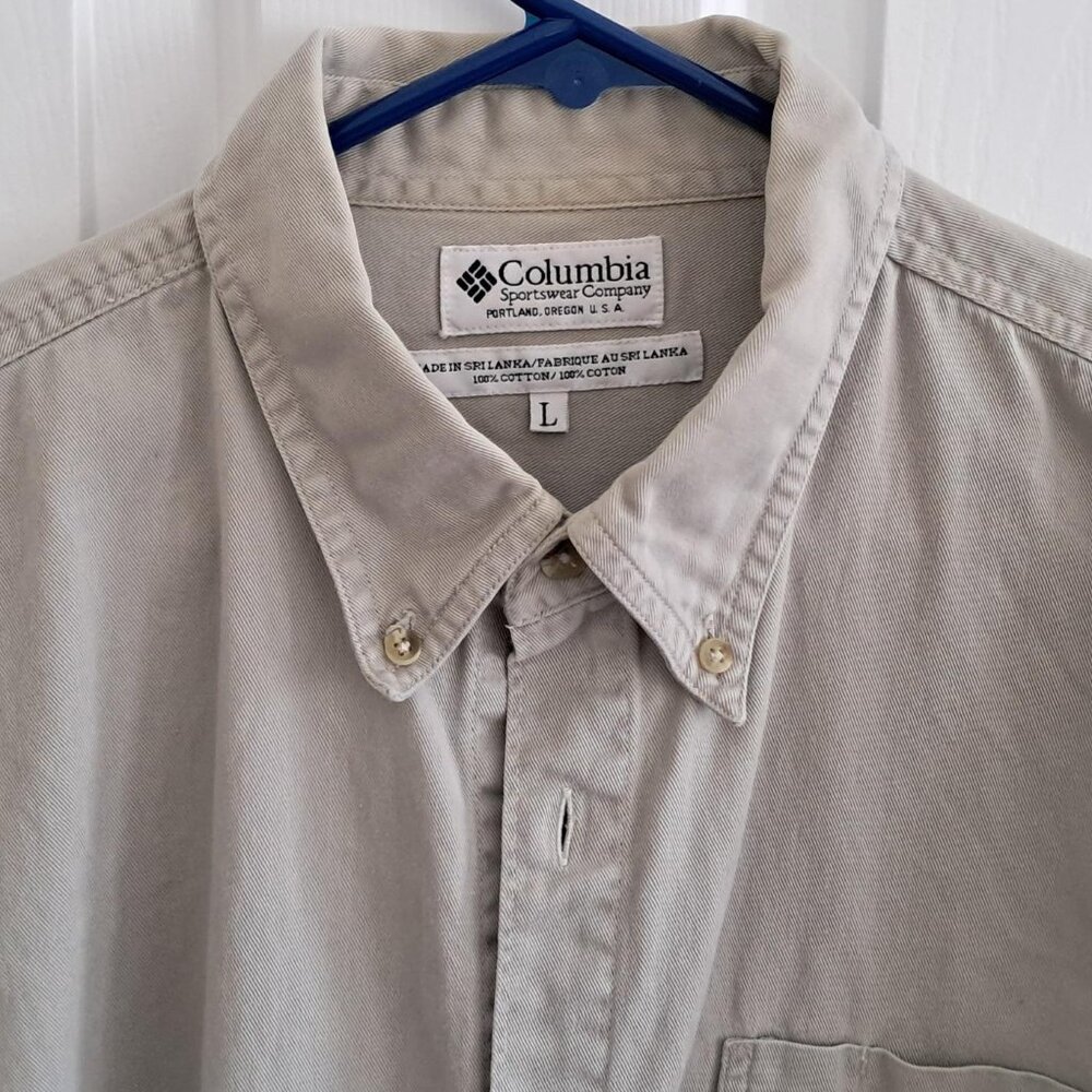 Men's Columbia Long Sleeve Button Down Shirt, Large, Light Green - Picture 2 of 6